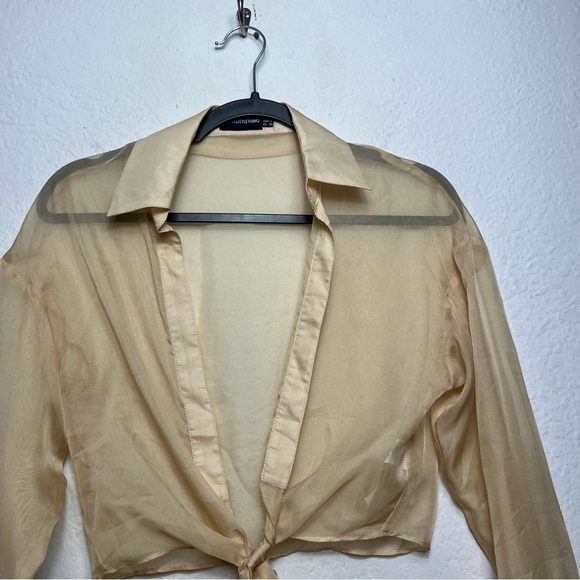 PRETTYLITTLETHING Organza Sheer Tie Front Blouse - Picture 4 of 8